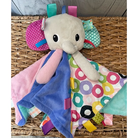 Bright Starts Elephant Taggies Lovey Security Blanket Blankie Fleece Plush - Picture 1 of 6